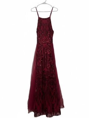 Burgundy Sequin Bridesmaid Wedding Long Formal Dress Prom